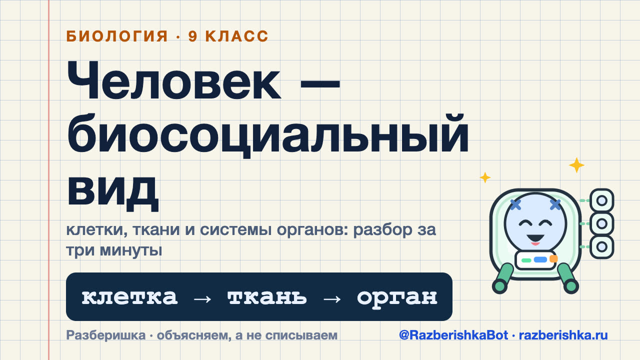 Превью видео: Человек — биосоциальный вид. Клетки, ткани и системы органов — 9 класс, Биология