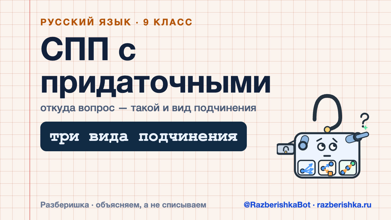 Превью видео: Сложноподчинённое предложение с несколькими придаточными: однородное, неоднородное и последовательное подчинение — 9 класс, Русский язык